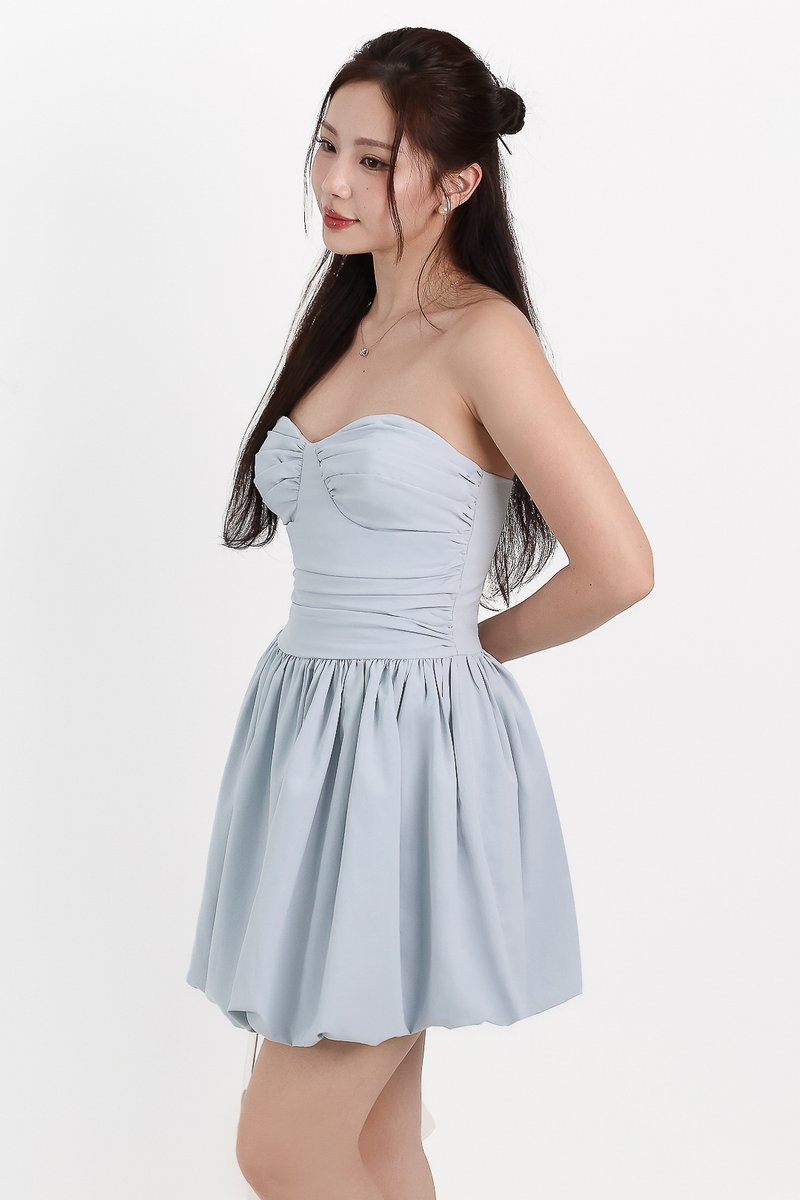 Bianca Bustier Bubble Hem Romper Dress in Light Blue