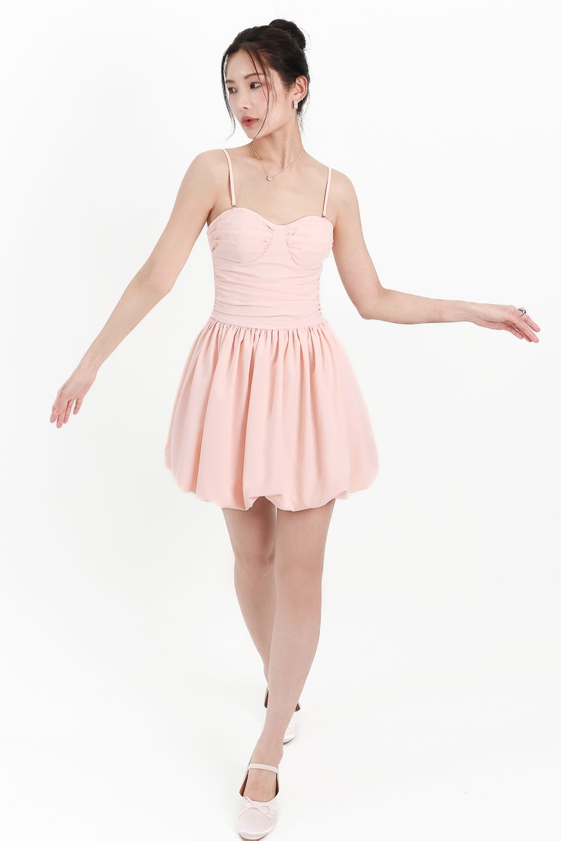 Bianca Bustier Bubble Hem Romper Dress in Light Pink