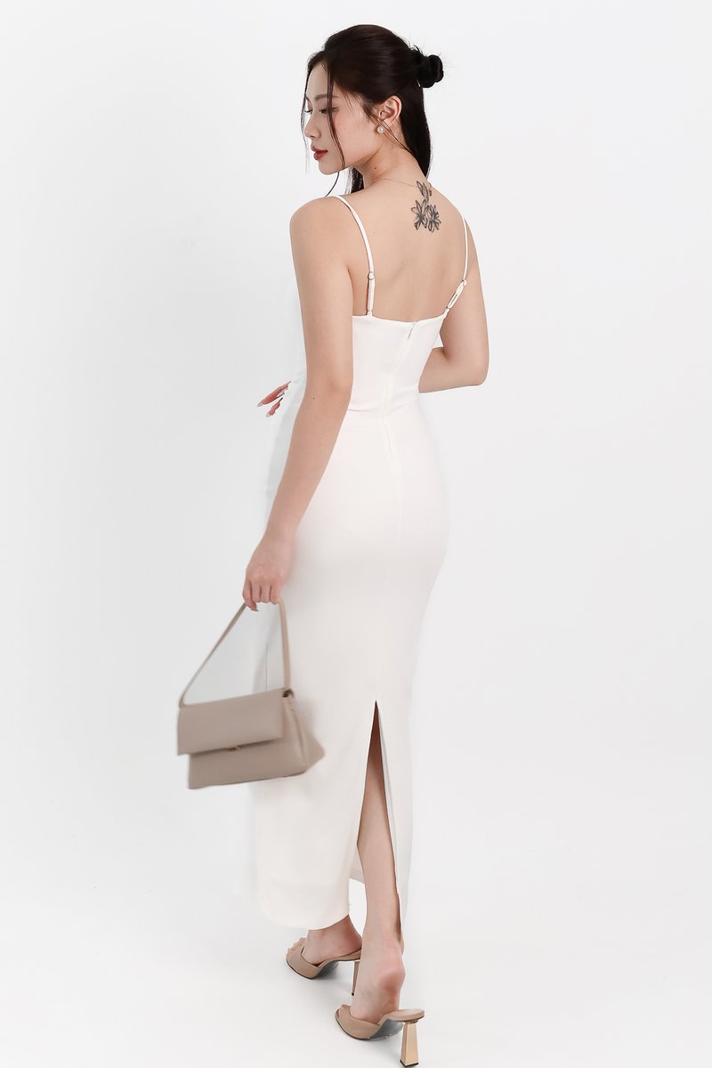 Peonies Padded Ruched Midaxi in White