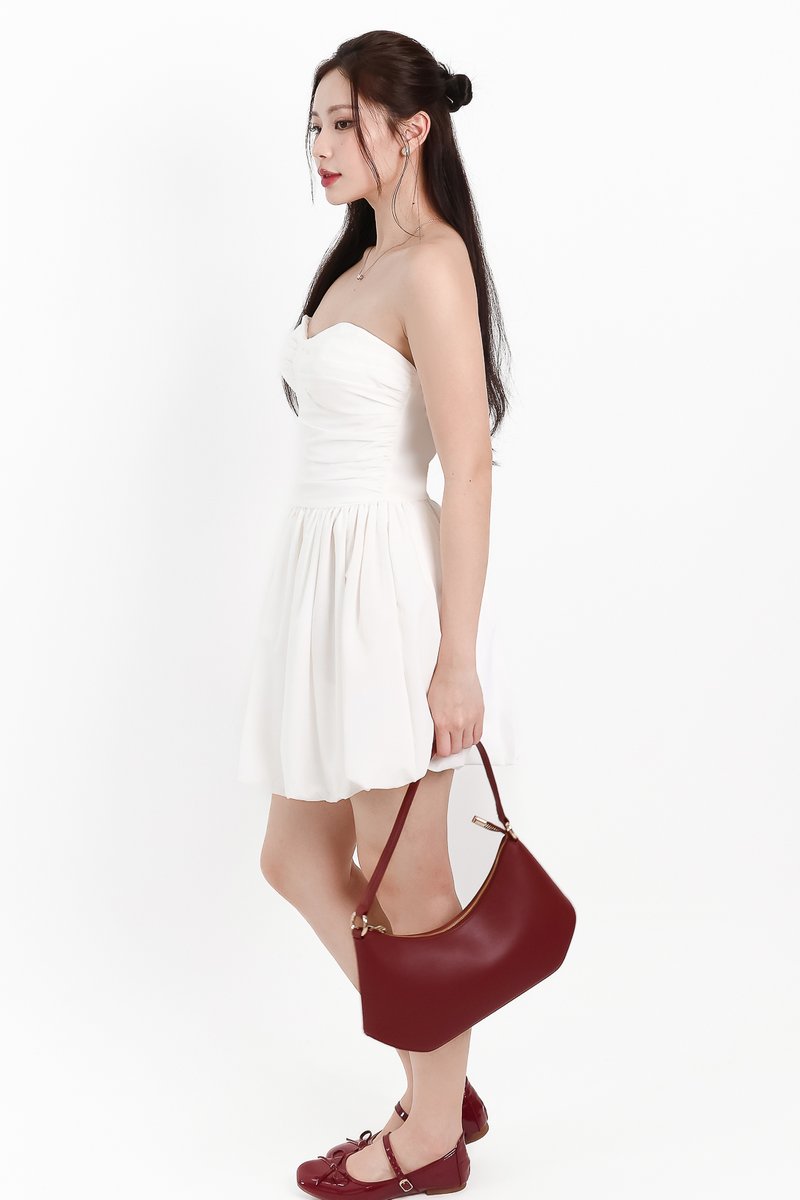 Bianca Bustier Bubble Hem Romper Dress in White