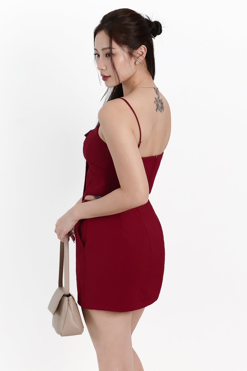 Caroline Co-ord Ribbon Set in Dark Red