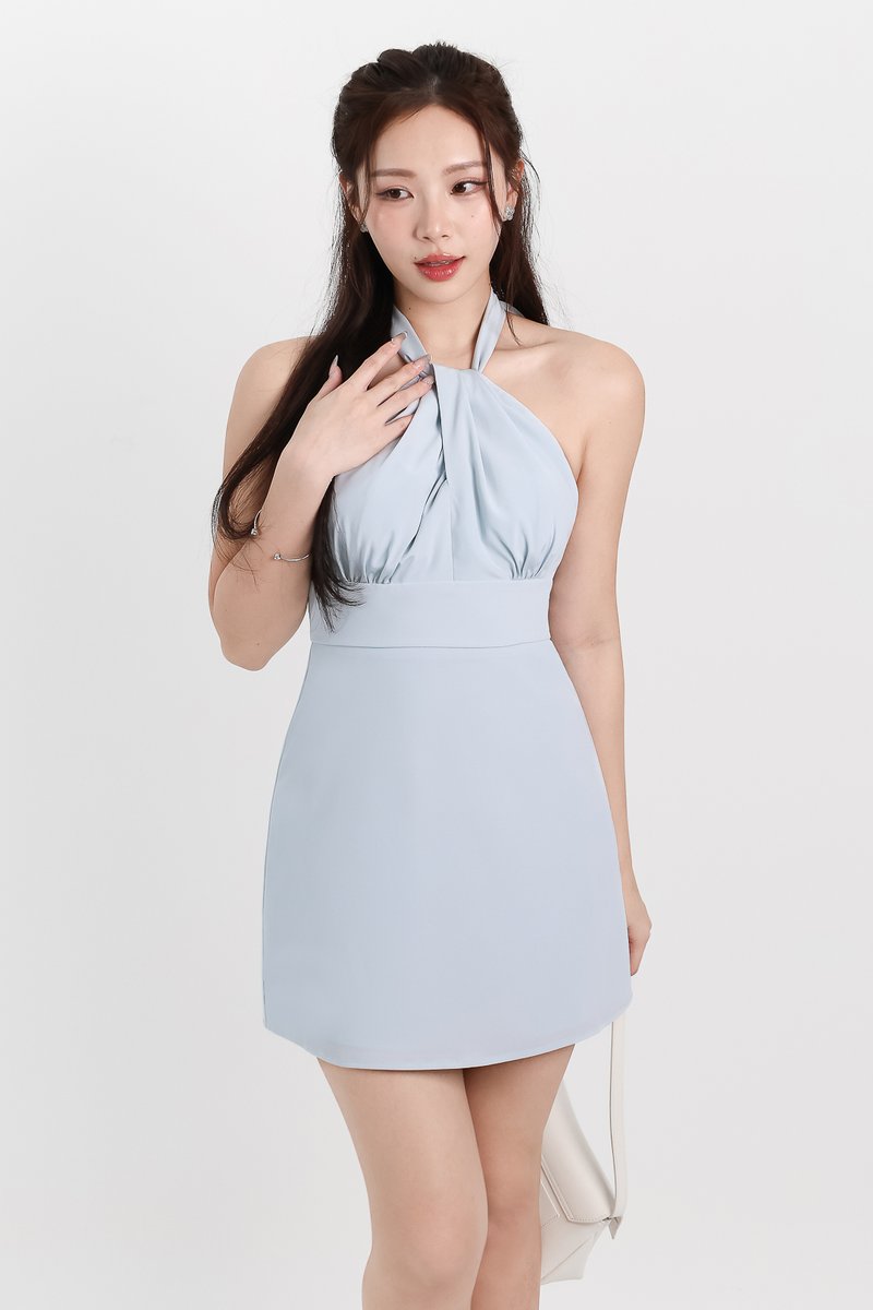 Hedaline Halter Dress in Ice Blue