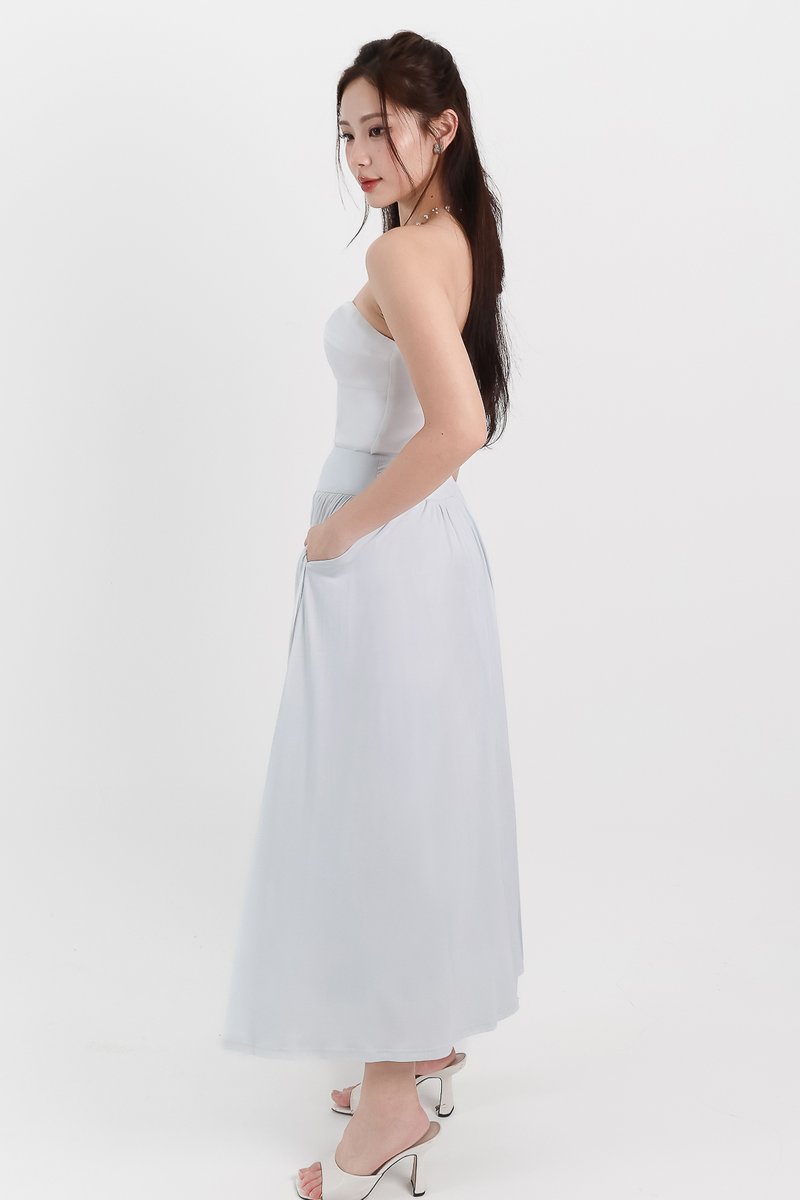 DEFECT | Maddey Maxi Flare Skirt in Light Ice Blue ( Petite Length ) in XL