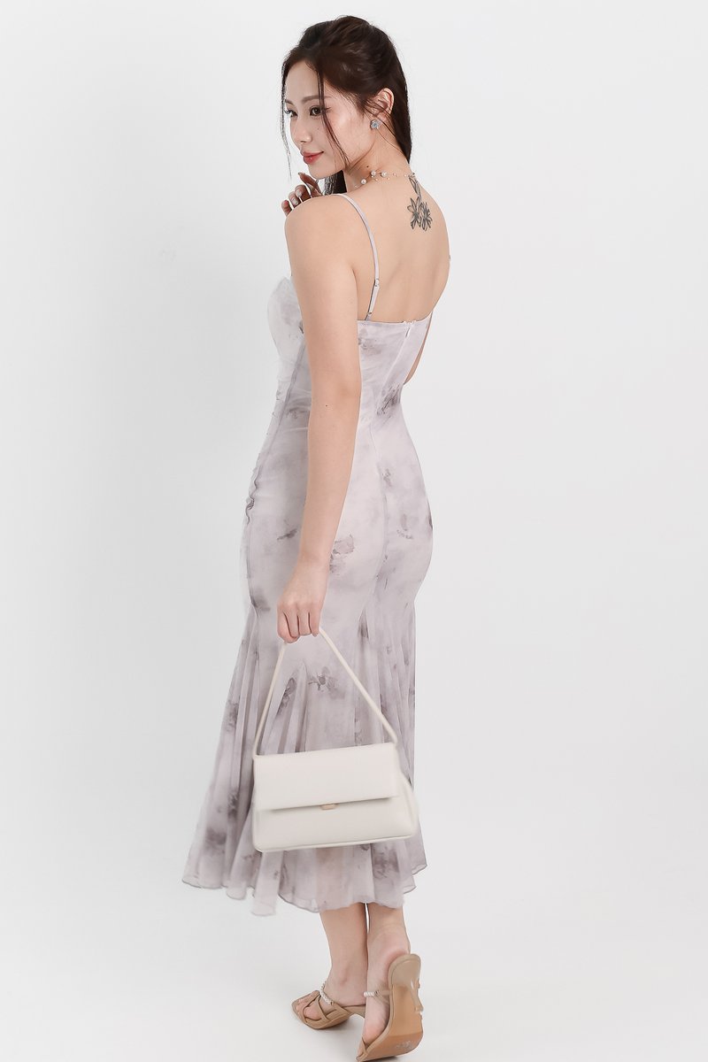 Willow Watercolour Floral Mesh Midaxi in Grey Florals ( Petite Length )