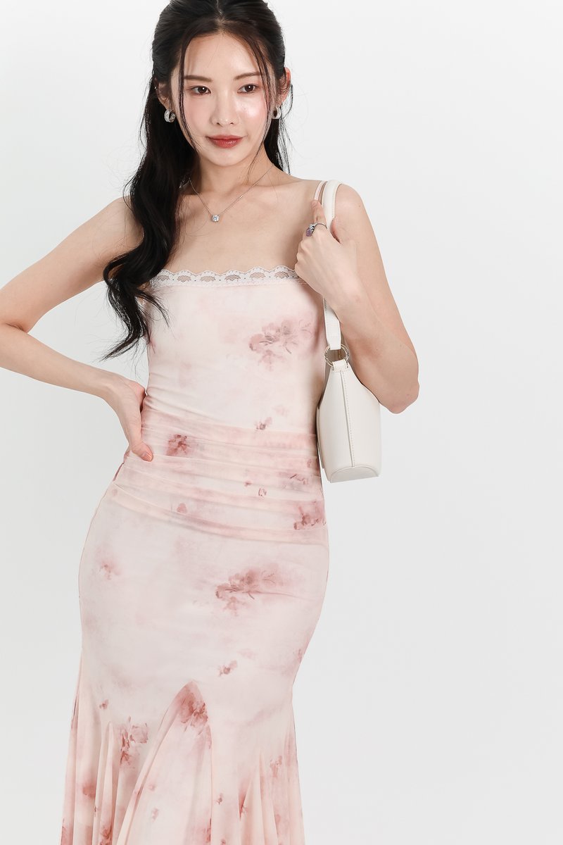 Willow Watercolour Floral Mesh Midaxi in Pink Florals ( Petite Length )
