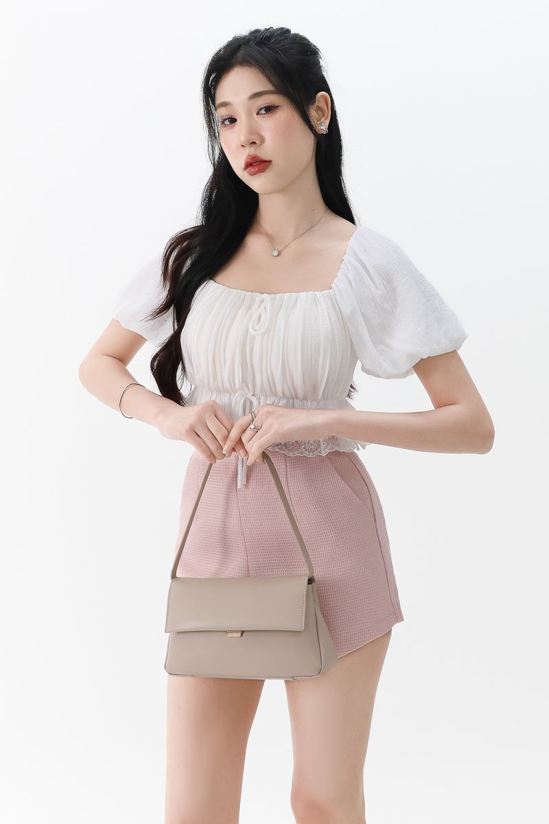 Patricia Pleated Sleeved Top in White
