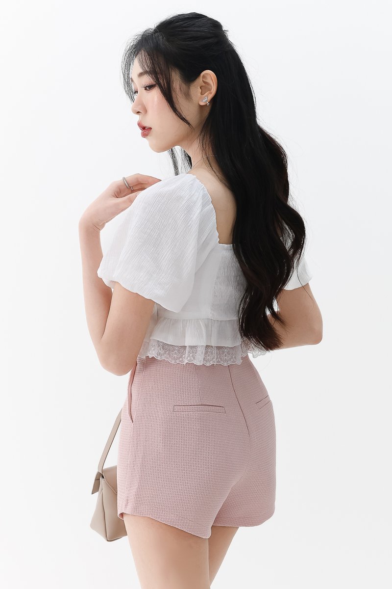 Patricia Pleated Sleeved Top in White