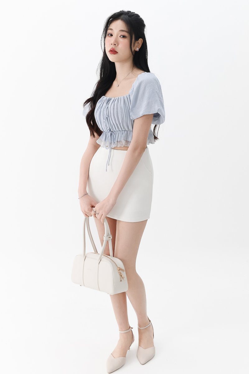 Patricia Pleated Sleeved Top in Pastel Blue