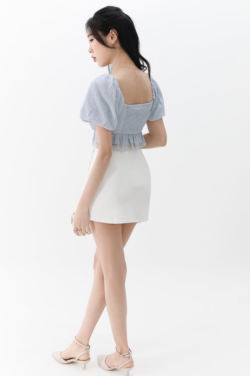 Patricia Pleated Sleeved Top in Pastel Blue