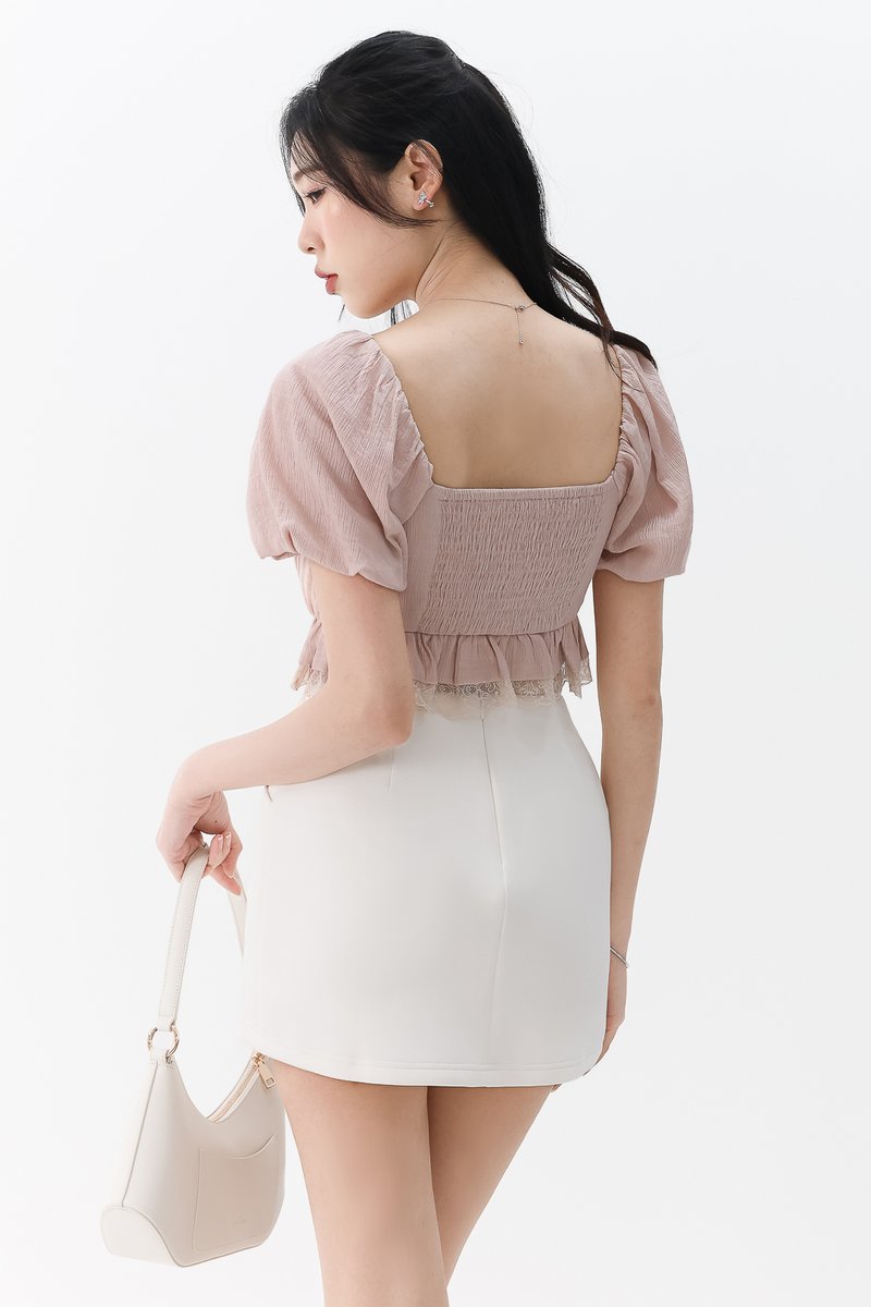 Patricia Pleated Sleeved Top in Nude Blush
