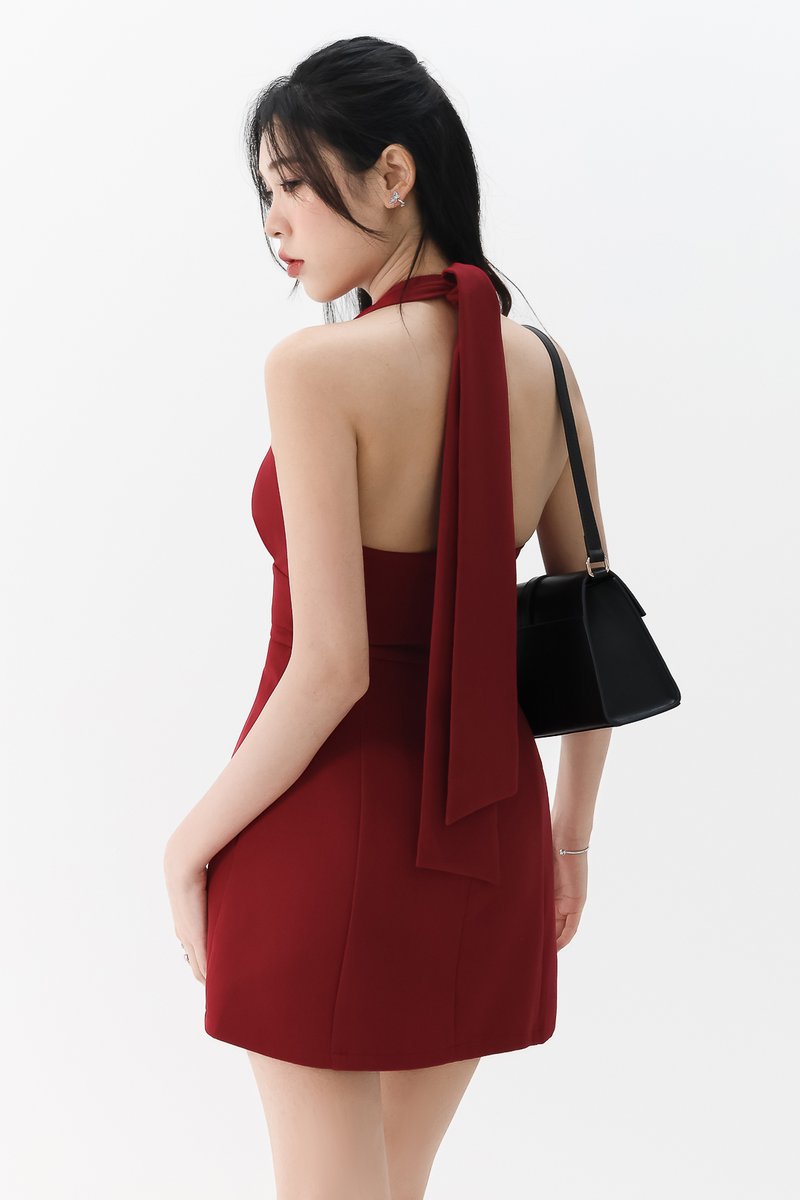 RESTOCKS | Treasure Tie Romper Dress in Dark Red
