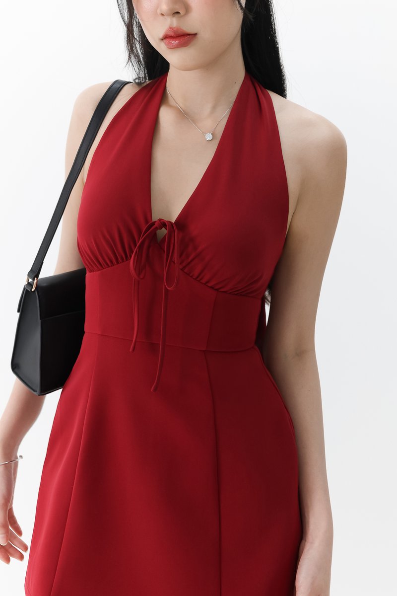 RESTOCKS | Treasure Tie Romper Dress in Dark Red