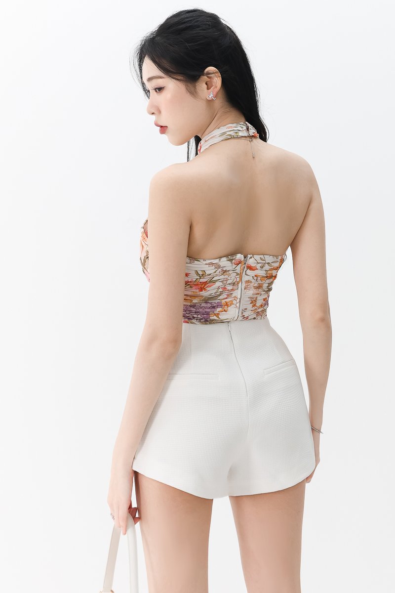 DEFECT | Prissia Pleated Halter Top in Multi Florals in XS DEFECT | Prissia Pleated Halter Top in Multi Florals in XS