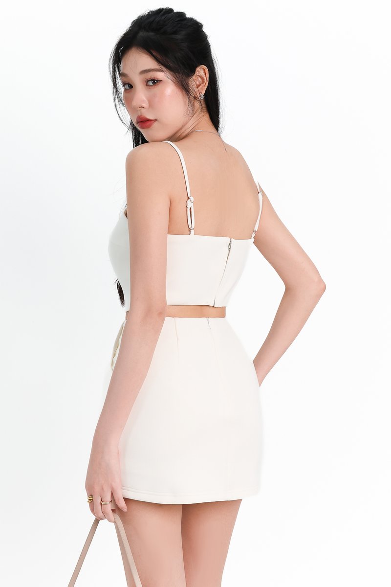 Carley Co-ord Top in White x Pink Ribbon