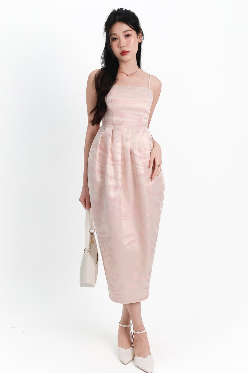 Jess Jacquard Midaxi Dress in Pastel Pink x Light Gold Jess Jacquard Midaxi Dress in Pastel Pink x Light Gold