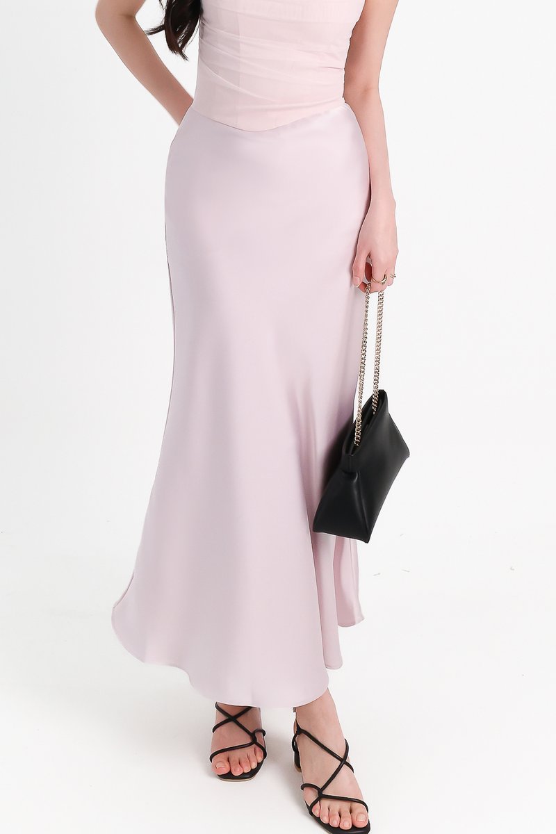 DEFECT | Chelsea Co-ord Satin Skirt in Lilac Pink ( Regular Length ) In XS