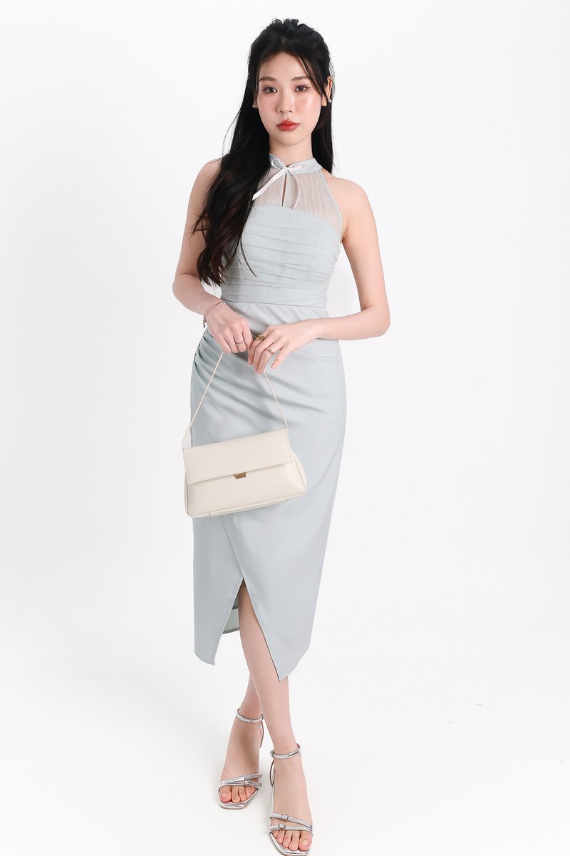 Maya Mesh Ruched Dress in Seafoam Jade