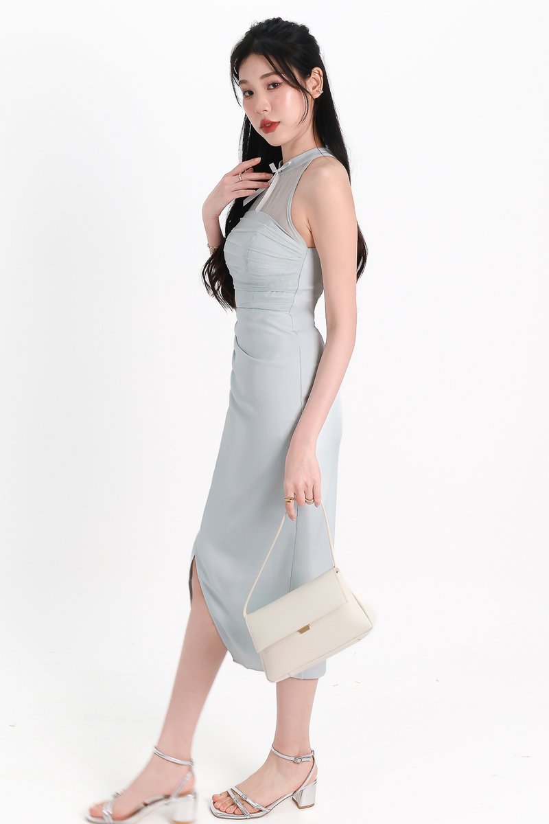 Maya Mesh Ruched Dress in Seafoam Jade