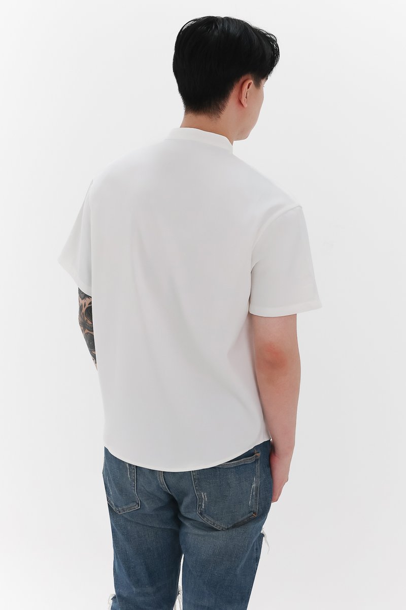 Defect | Men Mandarin Collar Shirt in White in XL
