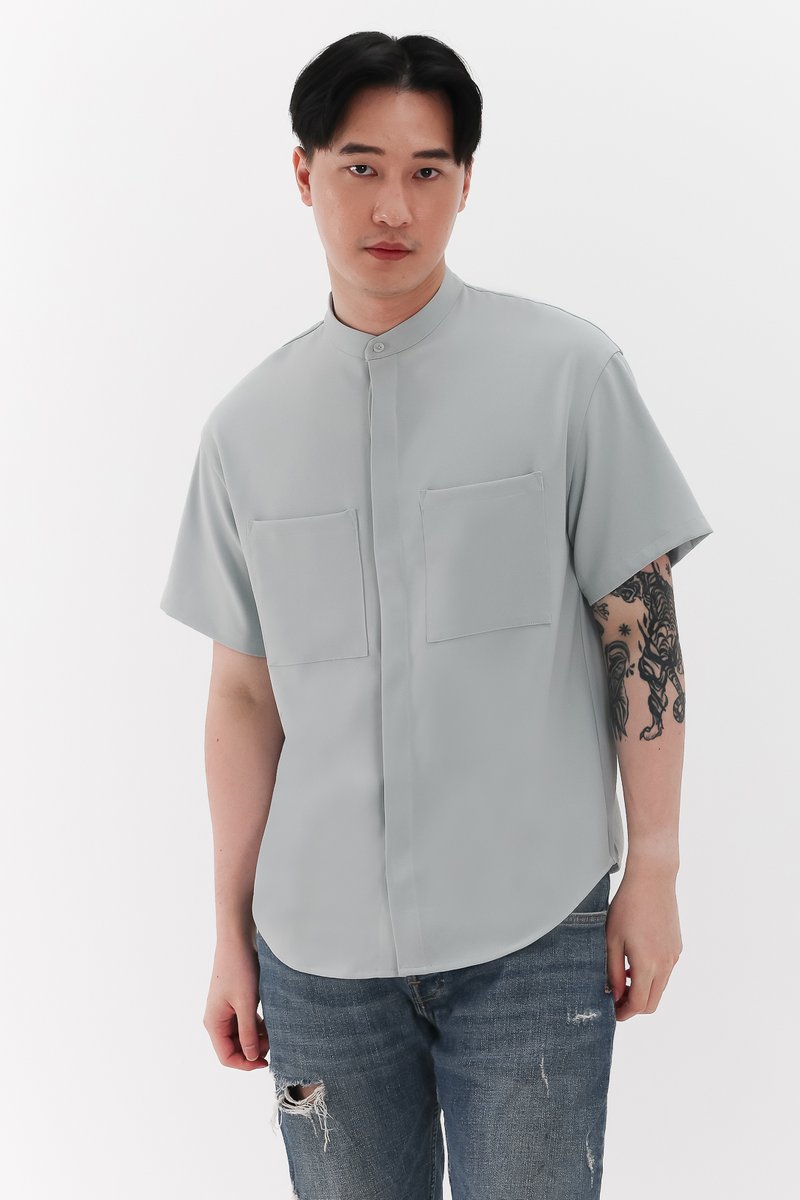 DEFECT | Men Mandarin Collar Shirt in Seafoam Jade in L