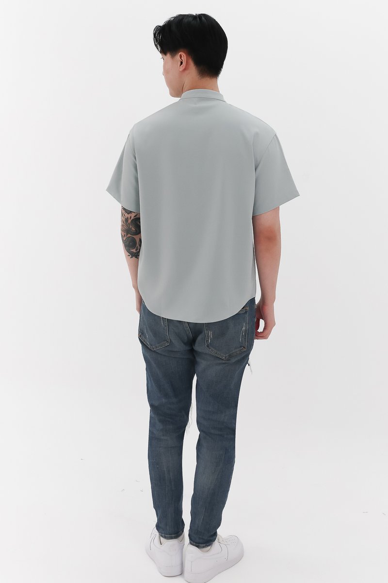 DEFECT | Men Mandarin Collar Shirt in Seafoam Jade in L