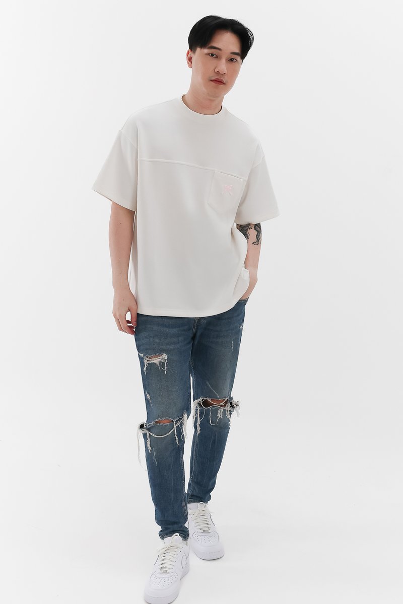 DEFECT | Men Ribbon Pocket Tee in White x Pink Ribbon in XL