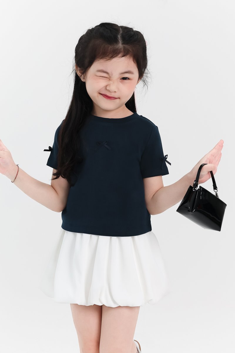 Girl Ribbon Tee in Navy x Navy Ribbon