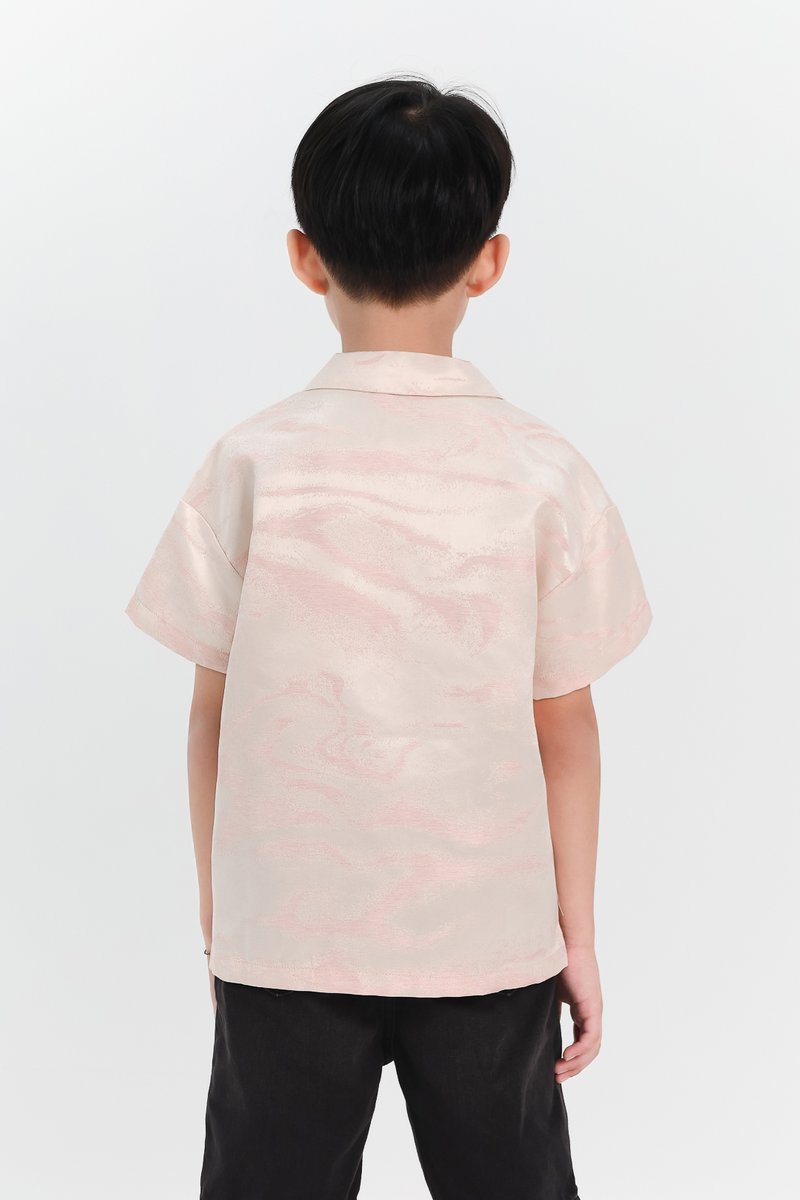 DEFECT | Boy Jacquard Boxy Shirt in Light Pink x Light Gold in 7Y
