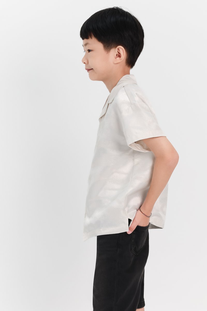 Boy Jacquard Boxy Shirt in White x Cream