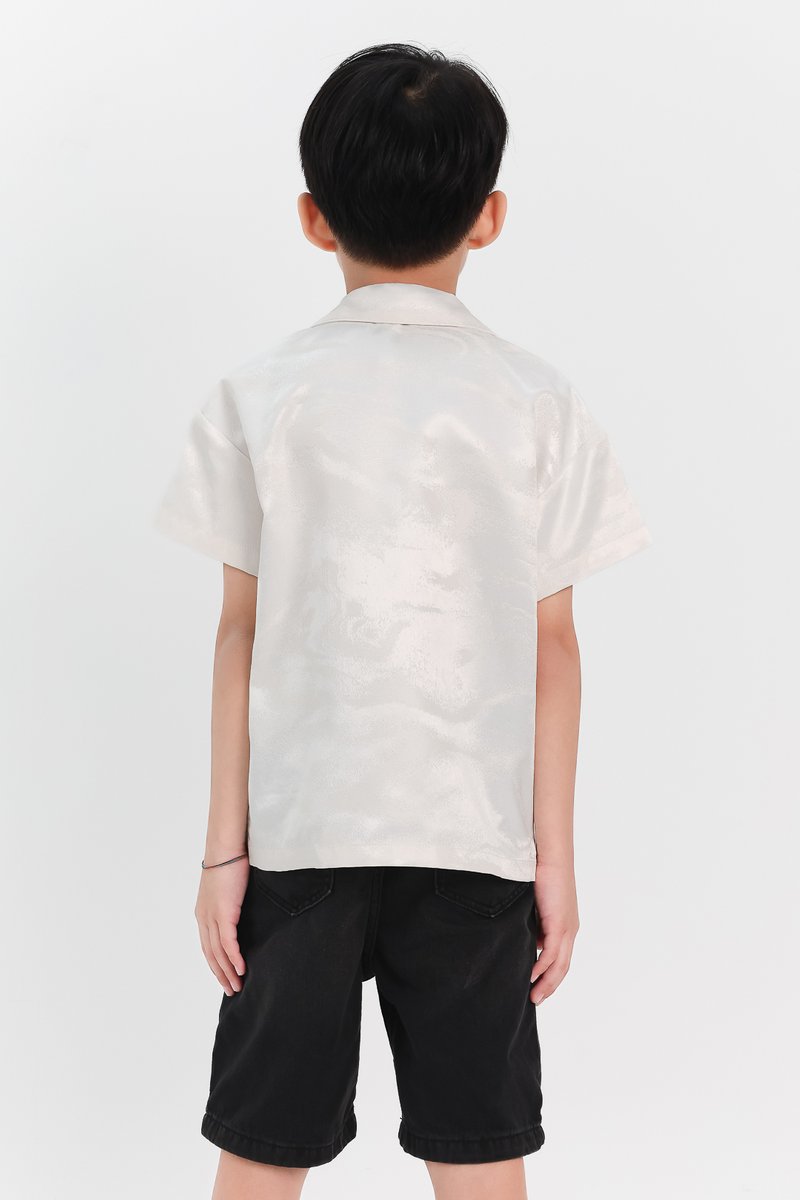 Boy Jacquard Boxy Shirt in White x Cream