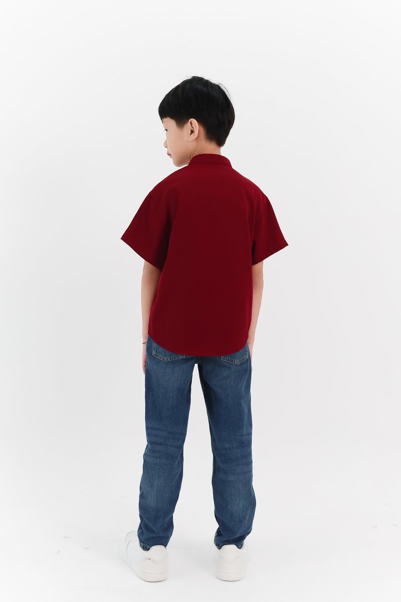 Boy Mandarin Collar Shirt in Maroon Boy Mandarin Collar Shirt in Maroon