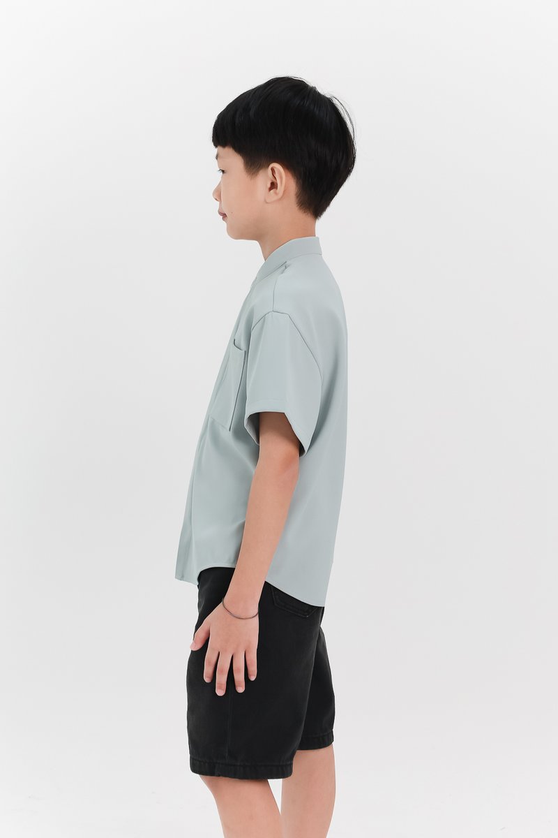 Boy Mandarin Collar Shirt in Seafoam Jade Boy Mandarin Collar Shirt in Seafoam Jade