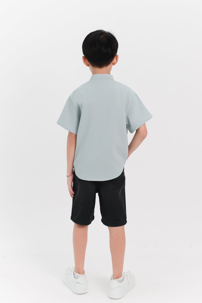 Boy Mandarin Collar Shirt in Seafoam Jade Boy Mandarin Collar Shirt in Seafoam Jade