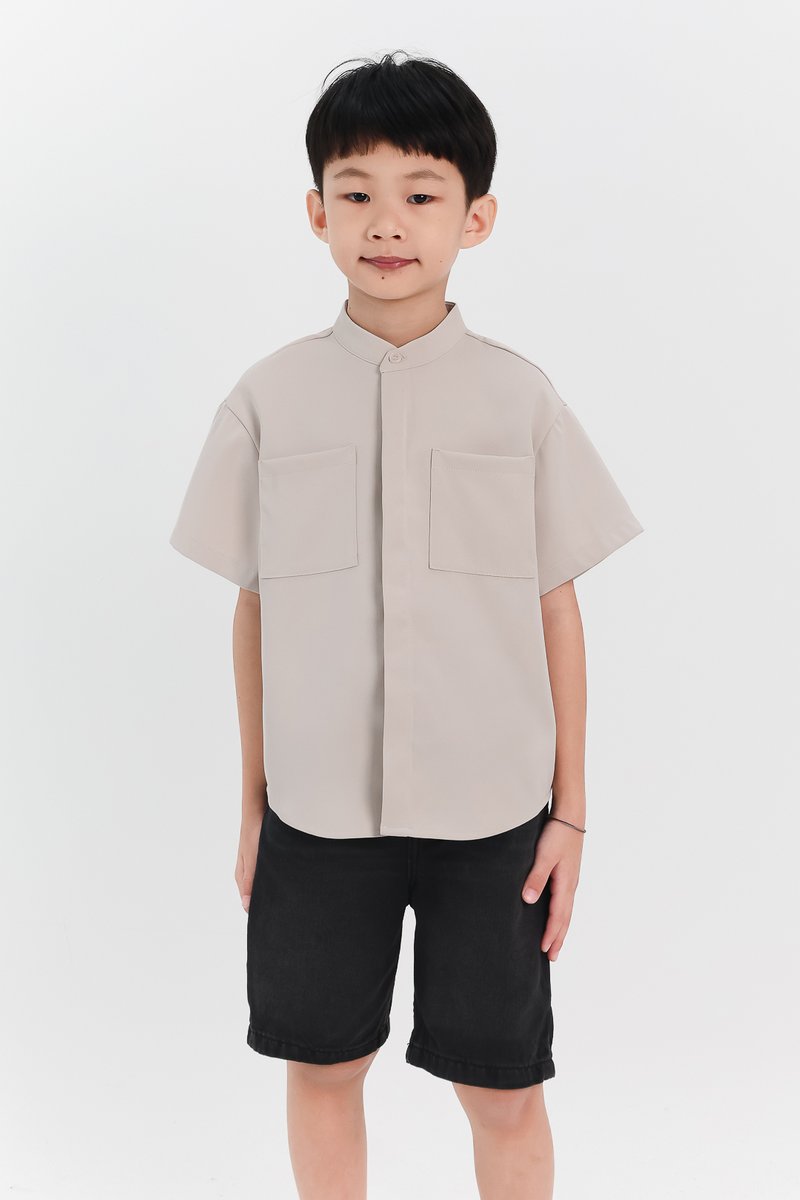 DEFECT | Boy Mandarin Collar Shirt in Nude Grey in 2Y