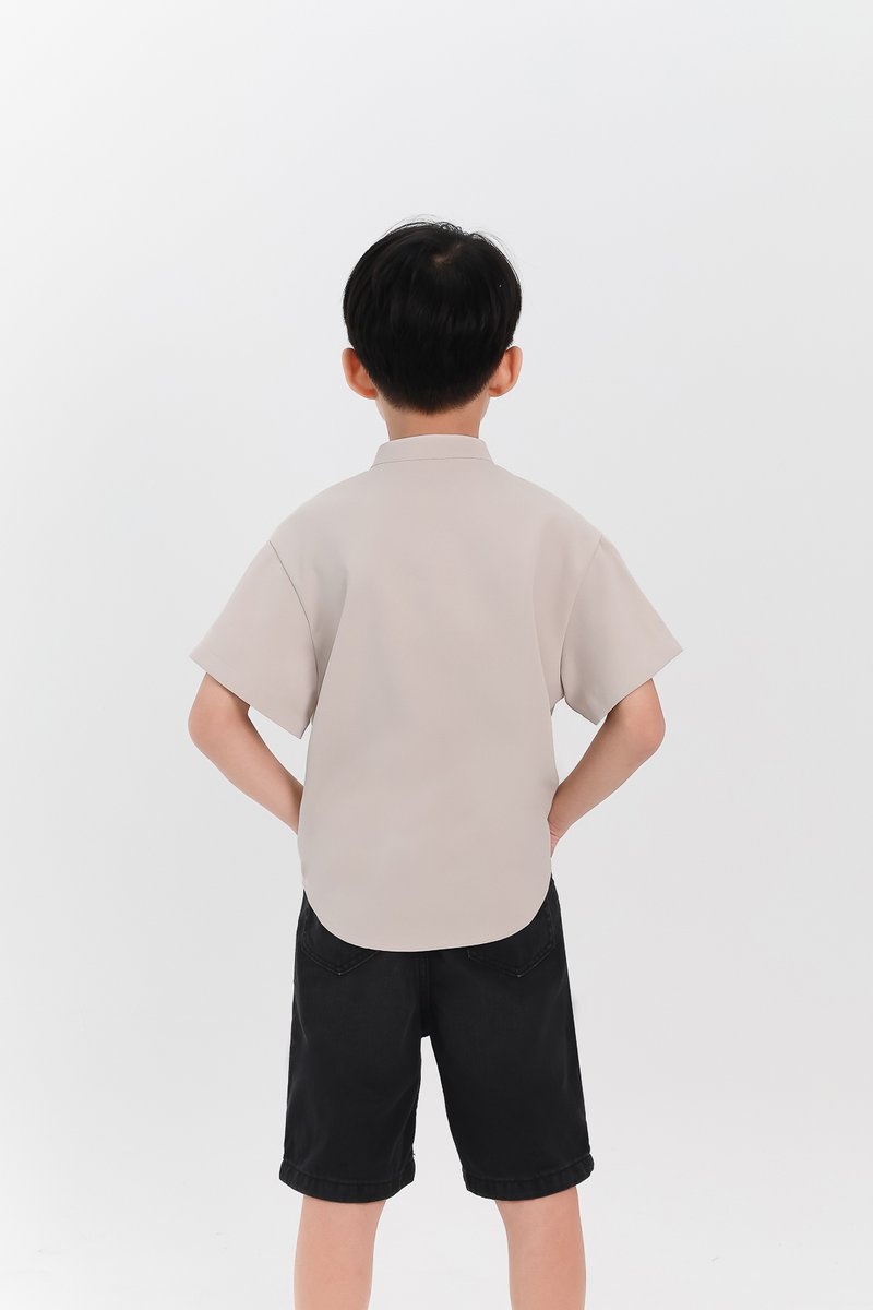 DEFECT | Boy Mandarin Collar Shirt in Nude Grey in 2Y
