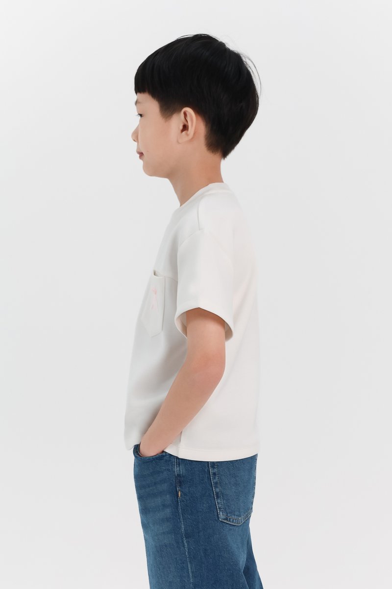 Boy Ribbon Pocket Tee in White x Pink Ribbon