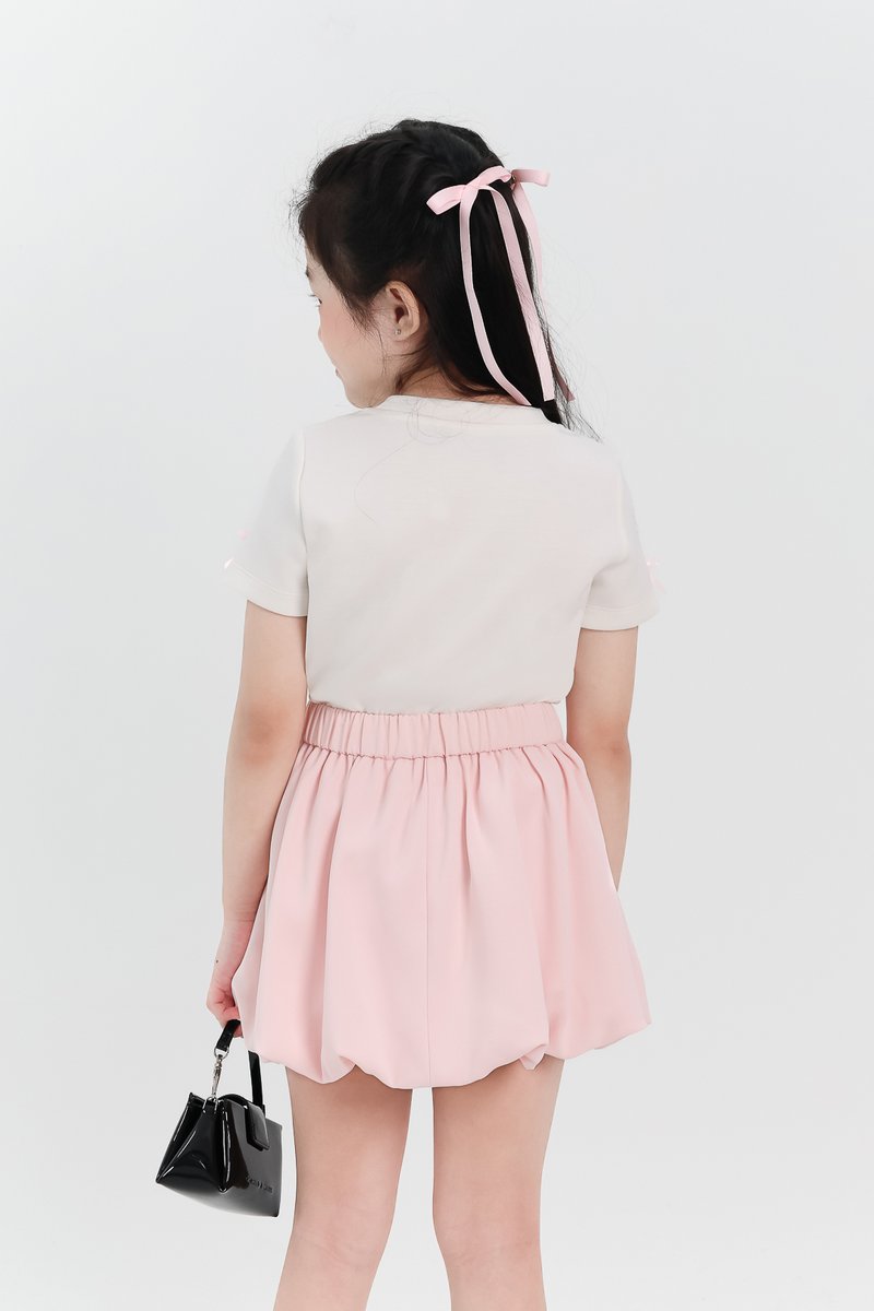 Girl Ribbon Tee in White x Pink Ribbon