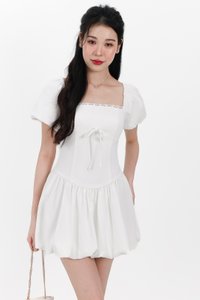 Skyler Sleeved Bubble Romper Dress in White