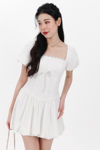 Skyler Sleeved Bubble Romper Dress in White