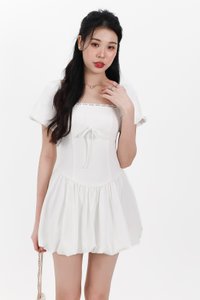 DEFECT | Skyler Sleeved Bubble Romper Dress in White in XS