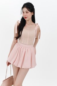 Larel Lace Tie Top in Pastel Pink x Nude