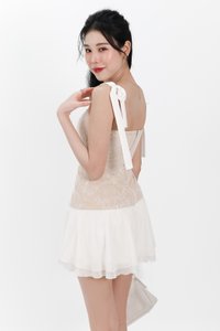Larel Lace Tie Top in White x Nude