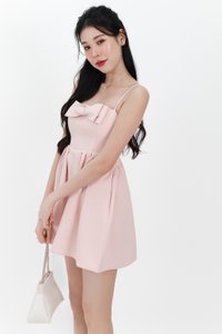 Reiya Ribbon Romper Dress in Pastel Pink