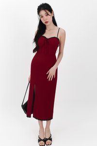 Lilian Lace Trimming Midaxi Dress in Dark Red Lilian Lace Trimming Midaxi Dress in Dark Red