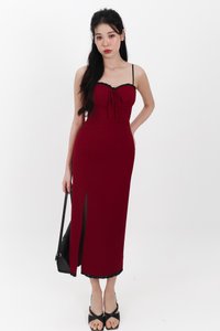 Lilian Lace Trimming Midaxi Dress in Dark Red Lilian Lace Trimming Midaxi Dress in Dark Red