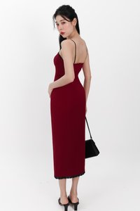 Lilian Lace Trimming Midaxi Dress in Dark Red Lilian Lace Trimming Midaxi Dress in Dark Red