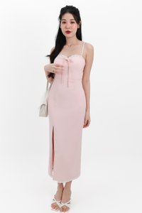 Lilian Lace Trimming Midaxi Dress in Pastel Pink