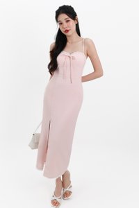 Lilian Lace Trimming Midaxi Dress in Pastel Pink
