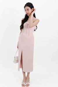 Lilian Lace Trimming Midaxi Dress in Pastel Pink