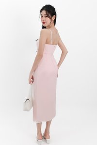 Lilian Lace Trimming Midaxi Dress in Pastel Pink